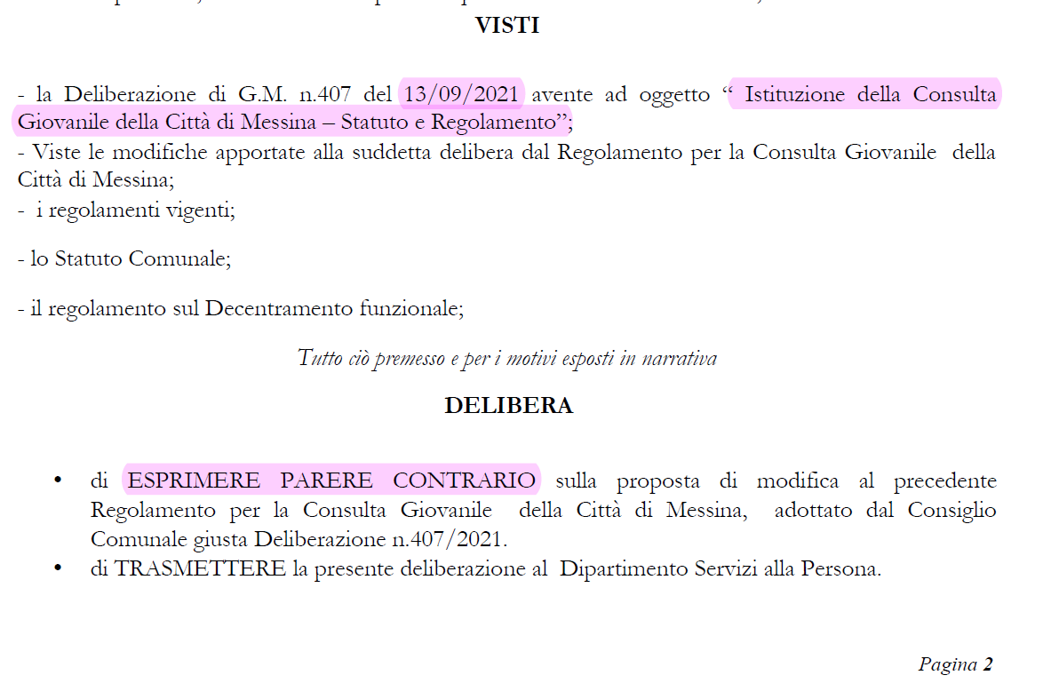 Delibera terza municipalità in data 6 settembre 2022