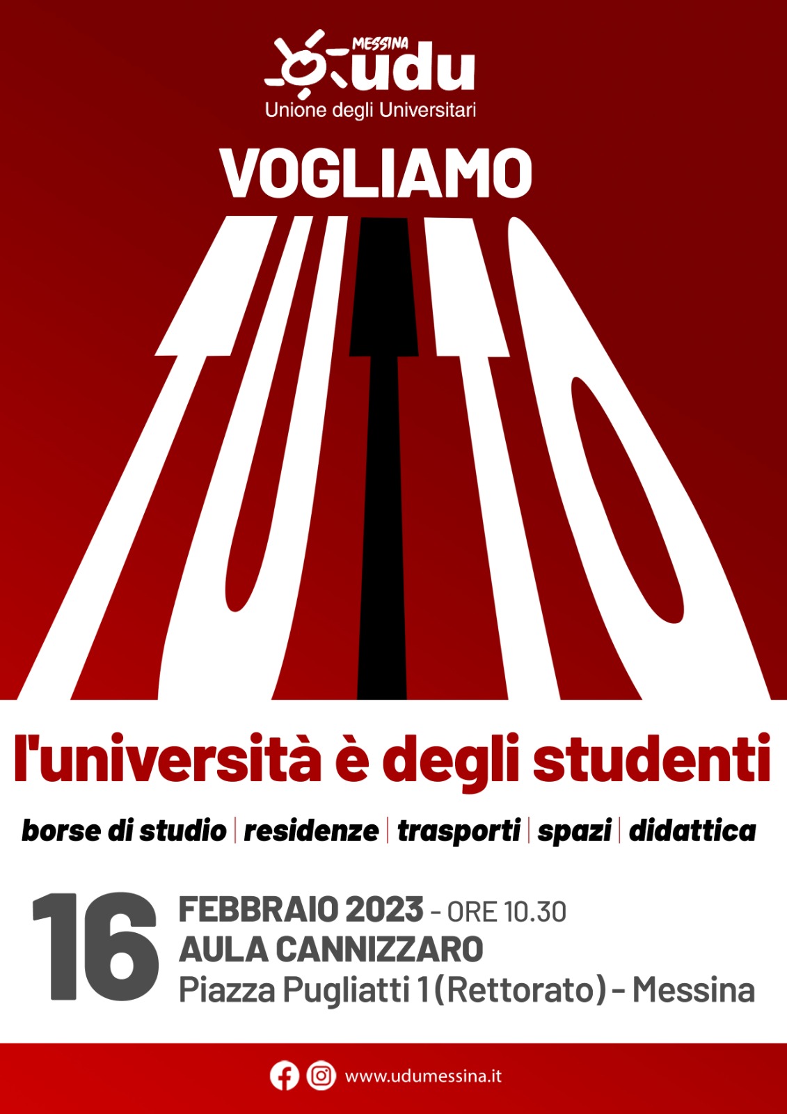 Vogliamo tutto: l'Università è degli studenti”, l'iniziativa dell'UDU  giovedì 16 febbraio