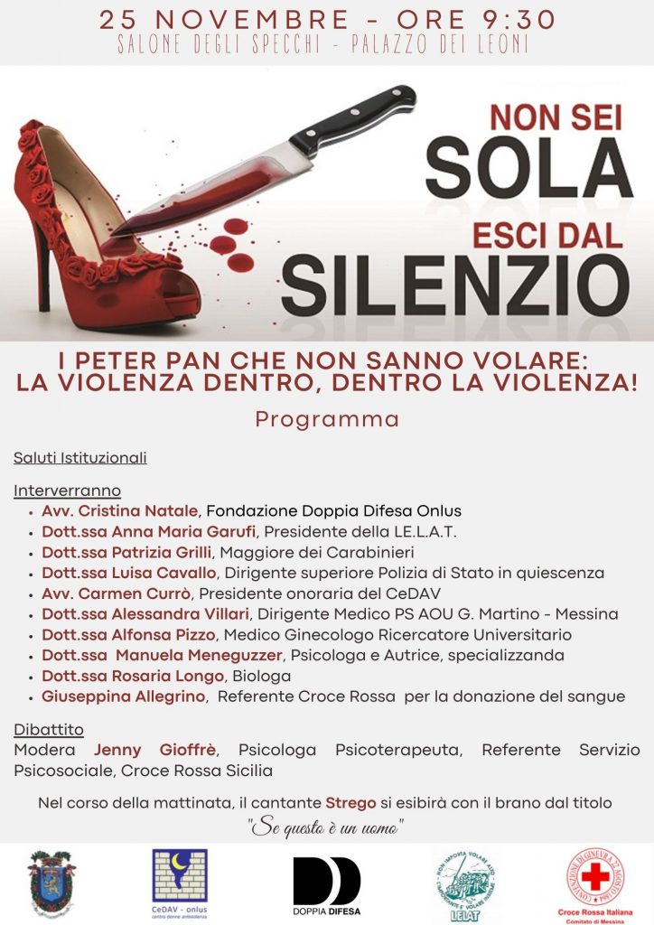 "I Peter Pan che non sanno volare: la violenza dentro, dentro la violenza!" Locandina e programma, presente anche nell'articolo